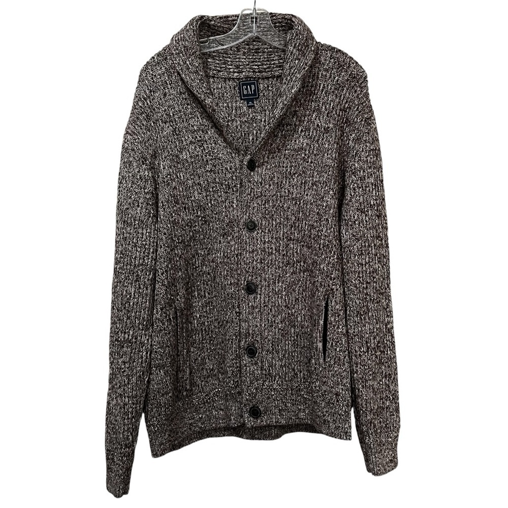 Gap Men’s XL Brown Long Sleeve Textured Shawl Collar Button Cardigan Sweater C